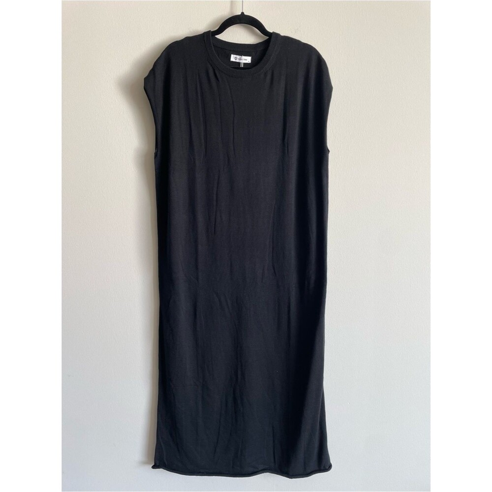 Japandi lagenlook minimal classic sleeveless crew neck knit maxi dress black S